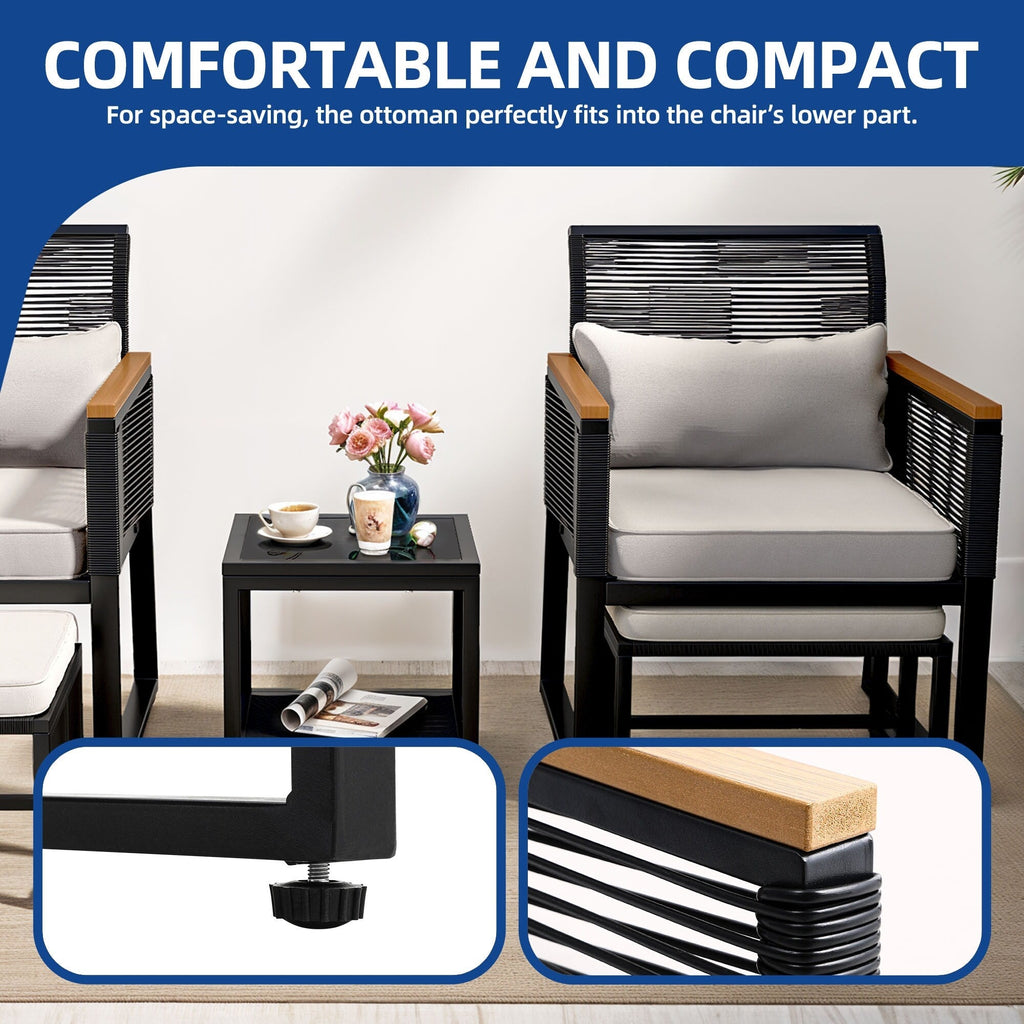 Ensemble bistro 5 pièces en osier avec coussins pour patio - 23,2 L x 28 l x 30,7 H