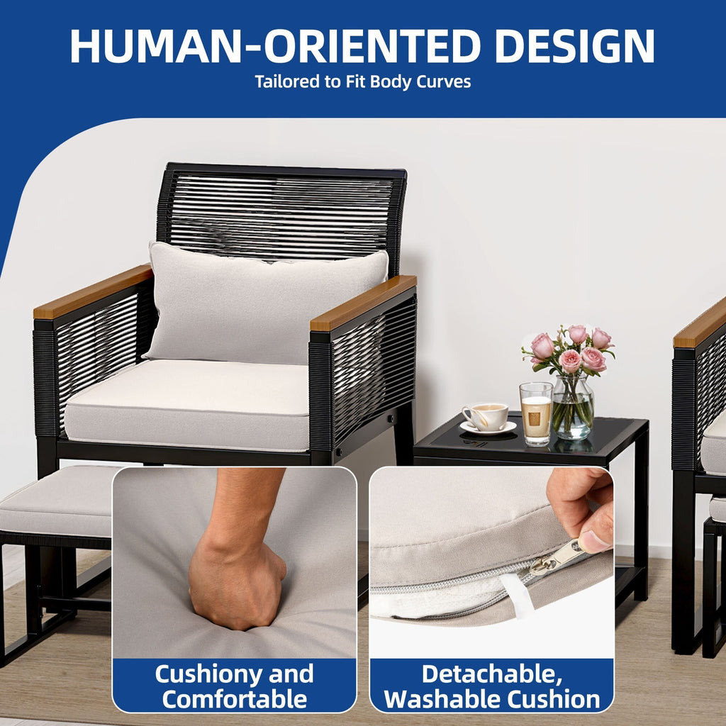 Ensemble bistro 5 pièces en osier avec coussins pour patio - 23,2 L x 28 l x 30,7 H