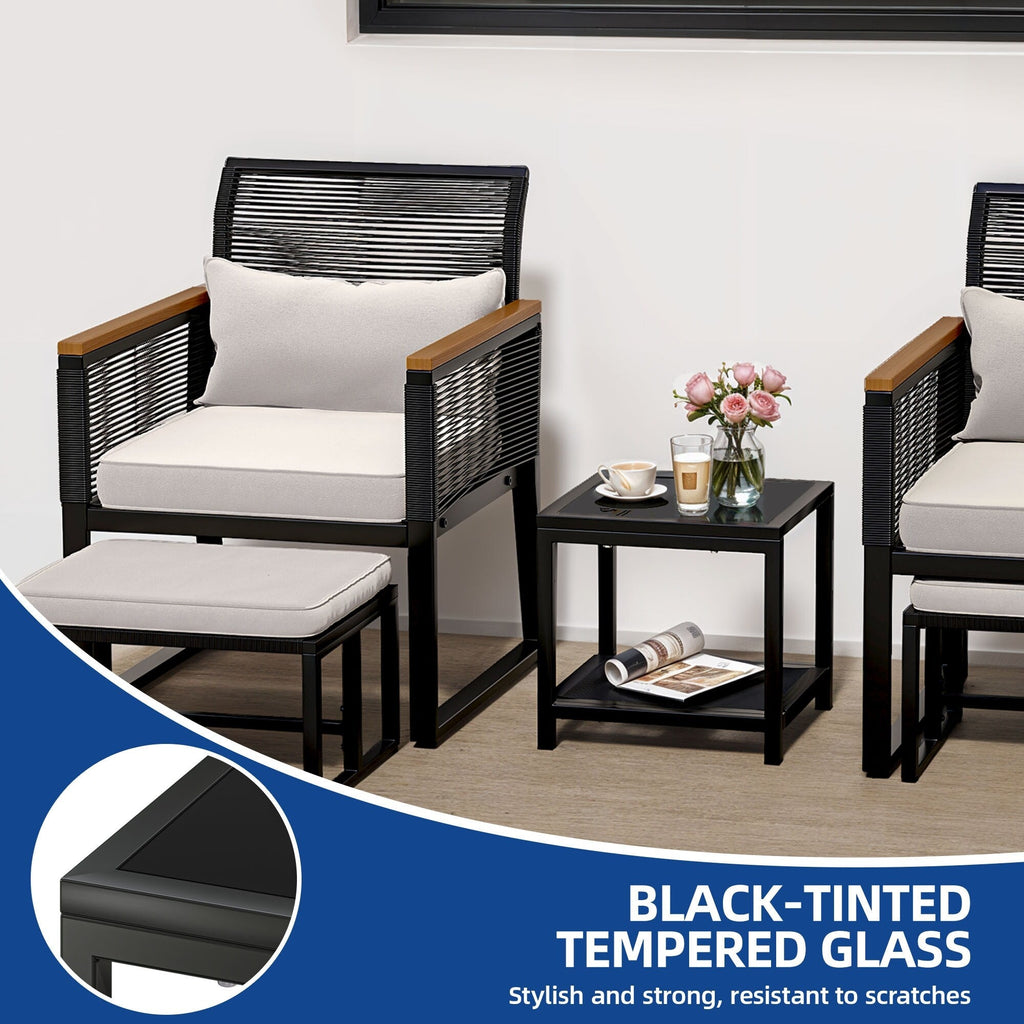 Ensemble bistro 5 pièces en osier avec coussins pour patio - 23,2 L x 28 l x 30,7 H