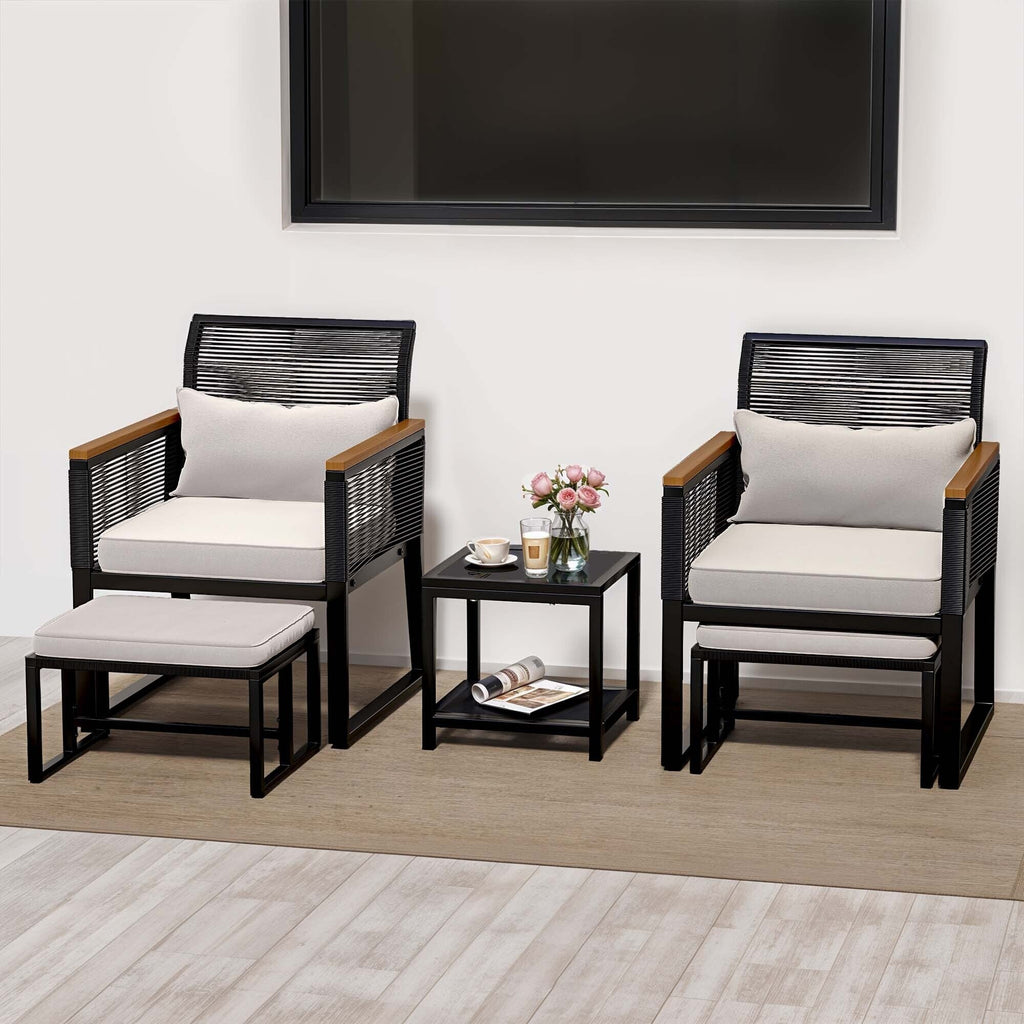 Ensemble bistro 5 pièces en osier avec coussins pour patio - 23,2 L x 28 l x 30,7 H