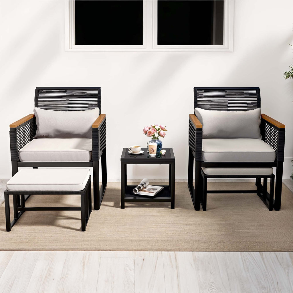 Ensemble bistro 5 pièces en osier avec coussins pour patio - 23,2 L x 28 l x 30,7 H