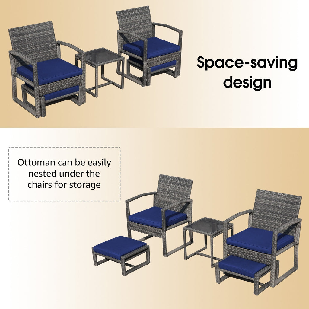 Ensemble de salon de jardin en osier 5 pièces avec fauteuils, poufs et table d'appoint