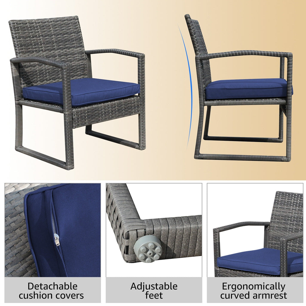 Ensemble de salon de jardin en osier 5 pièces avec fauteuils, poufs et table d'appoint