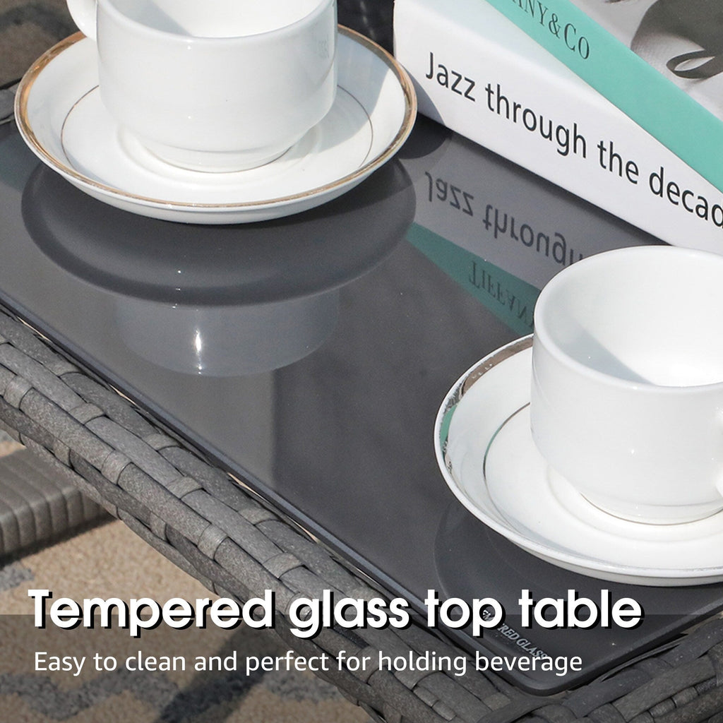 Ensemble de salon de jardin en osier 5 pièces avec fauteuils, poufs et table d'appoint