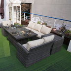 Canapé de conversation en osier pour patio 5 pièces avec table de foyer et coffre de rangement