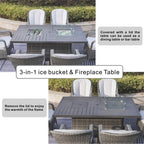 Canapé de conversation en osier pour patio 5 pièces avec table de foyer et coffre de rangement