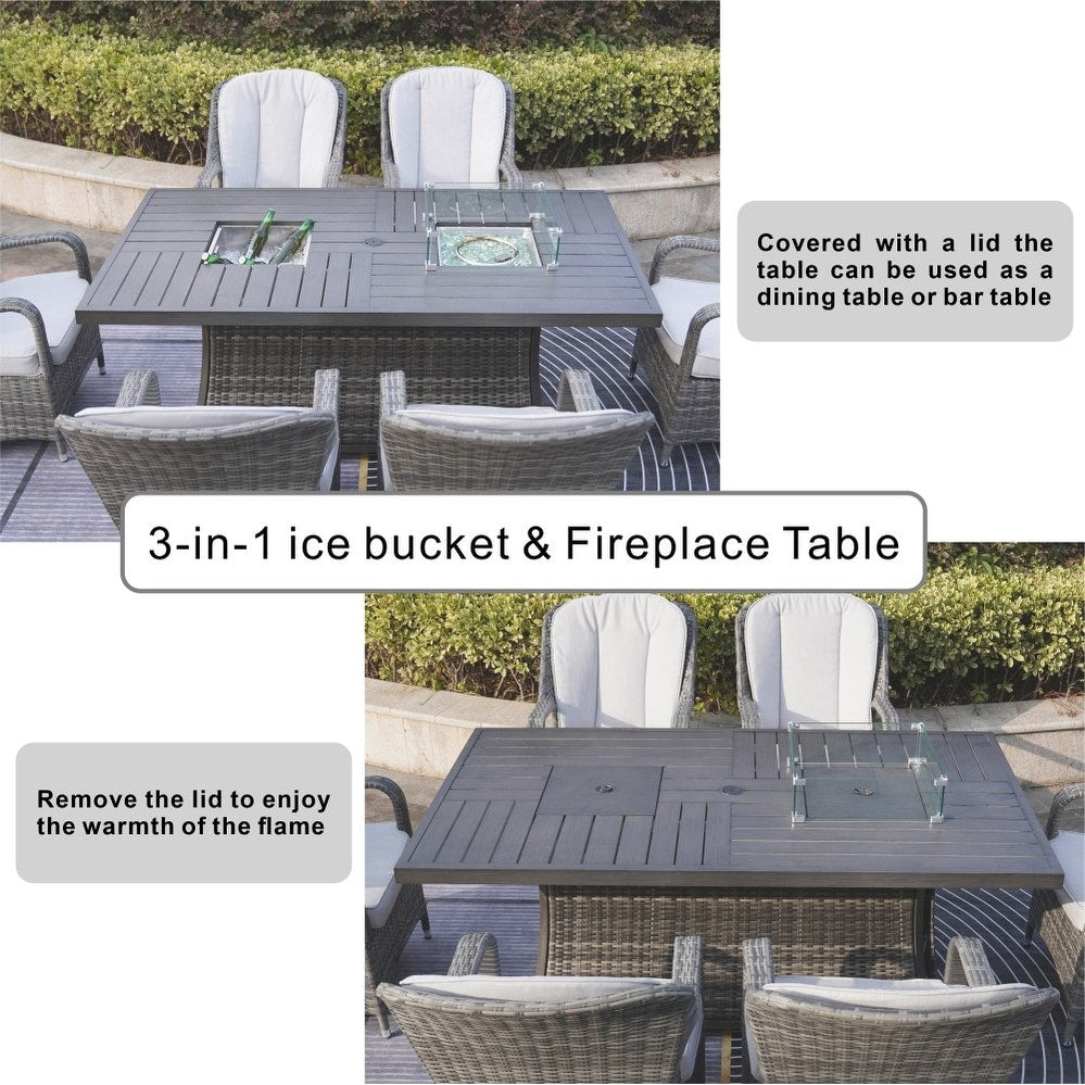 Canapé de conversation en osier pour patio 5 pièces avec table de foyer et coffre de rangement