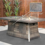 Canapé de conversation en osier pour patio 5 pièces avec table de foyer et coffre de rangement