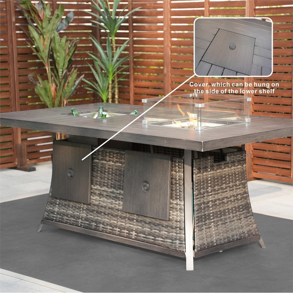 Canapé de conversation en osier pour patio 5 pièces avec table de foyer et coffre de rangement