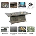 Canapé de conversation en osier pour patio 5 pièces avec table de foyer et coffre de rangement