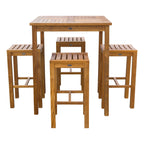 Ensemble de bar bistrot Chic Teak 5 pièces en teck Havana avec table carrée de 35 pouces et 4 tabourets de bar