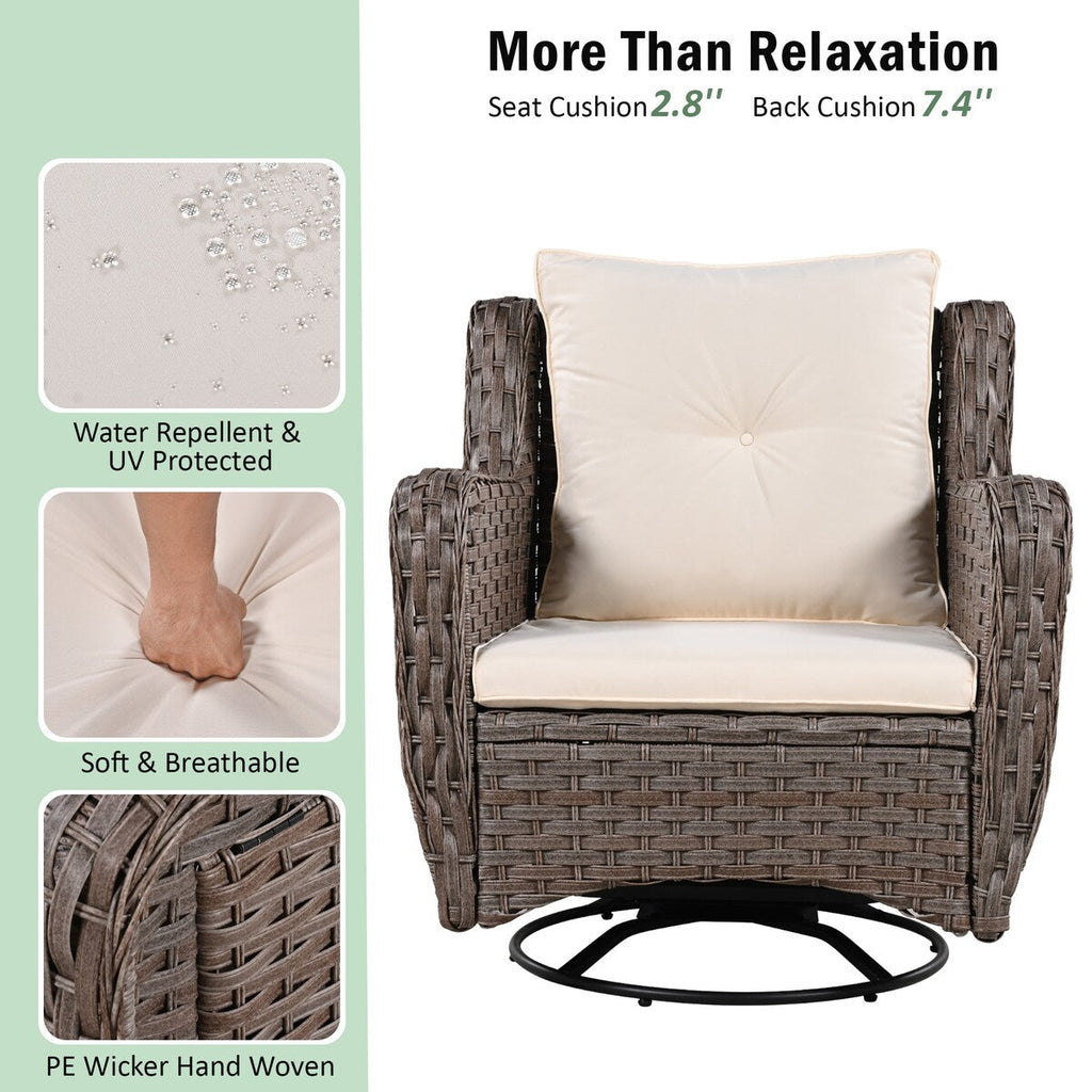 Ensemble de 5 chaises à bascule d'extérieur en osier avec table de bar et niche pour animaux