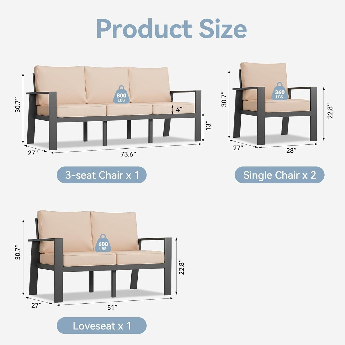 Ensemble de meubles de patio en aluminium 5 pièces avec table de foyer de 40 pouces