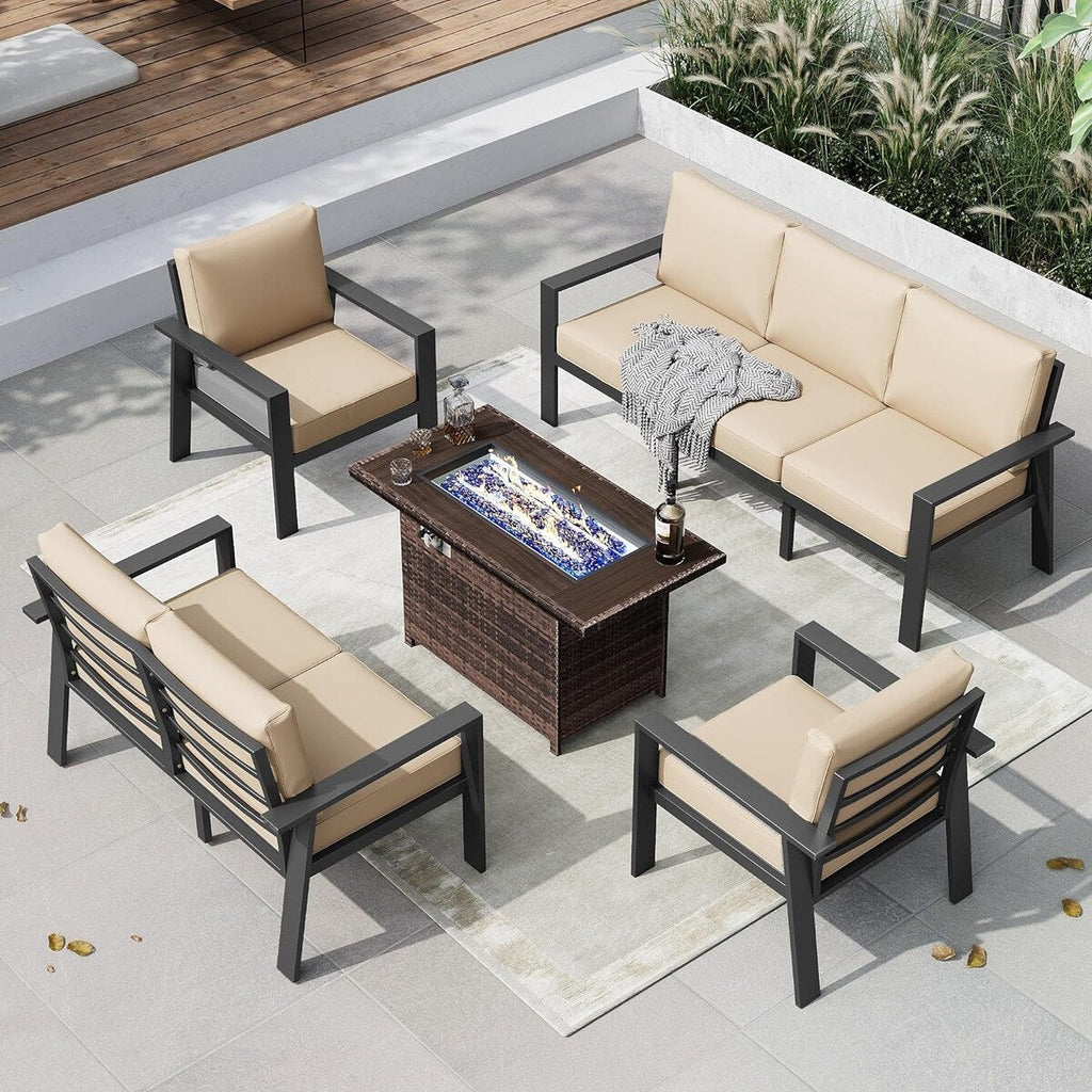 Ensemble de meubles de patio en aluminium 5 pièces avec table de foyer de 40 pouces