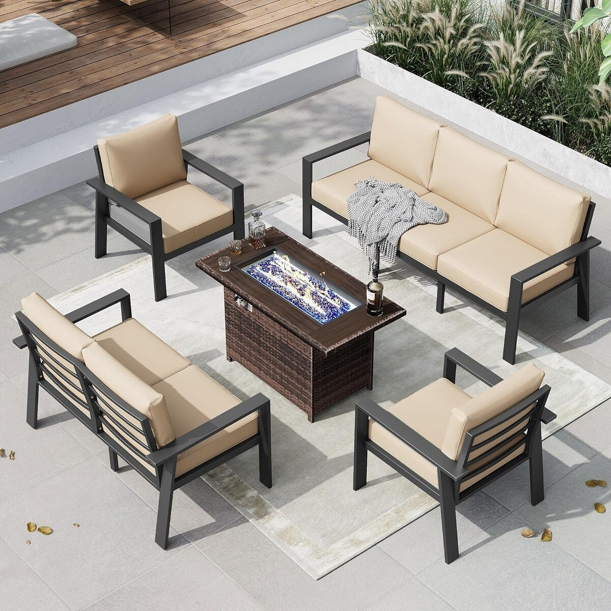 Ensemble de meubles de patio en aluminium 5 pièces avec table de foyer de 40 pouces