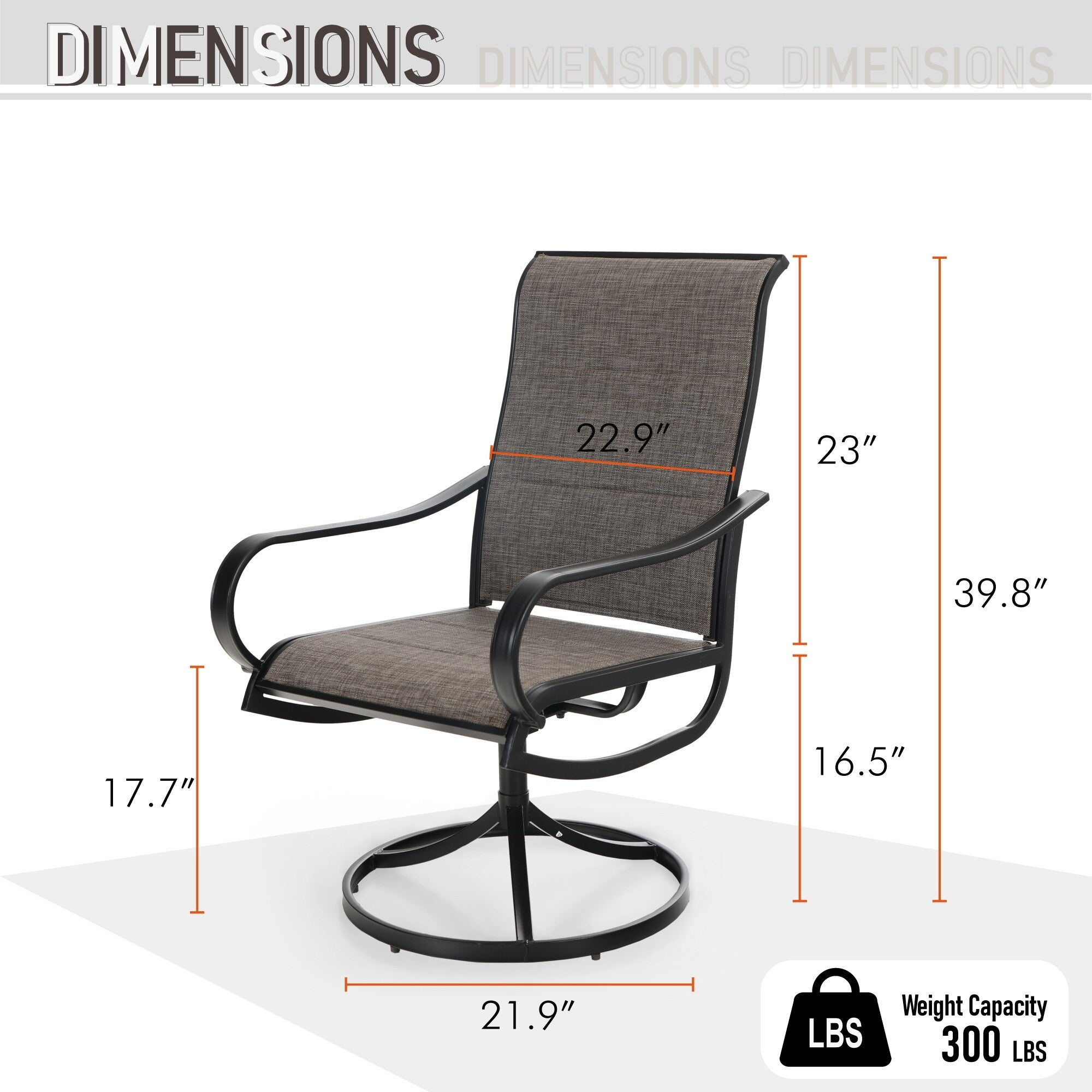 Ensemble de salle à manger d'extérieur 5 pièces, 4 chaises pivotantes rembourrées en mousse à séchage rapide et une table ronde en métal grain de bois de 44 pouces