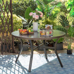 Ensemble de salle à manger d'extérieur 5 pièces, 4 chaises pivotantes rembourrées en mousse à séchage rapide et une table ronde en métal grain de bois de 44 pouces