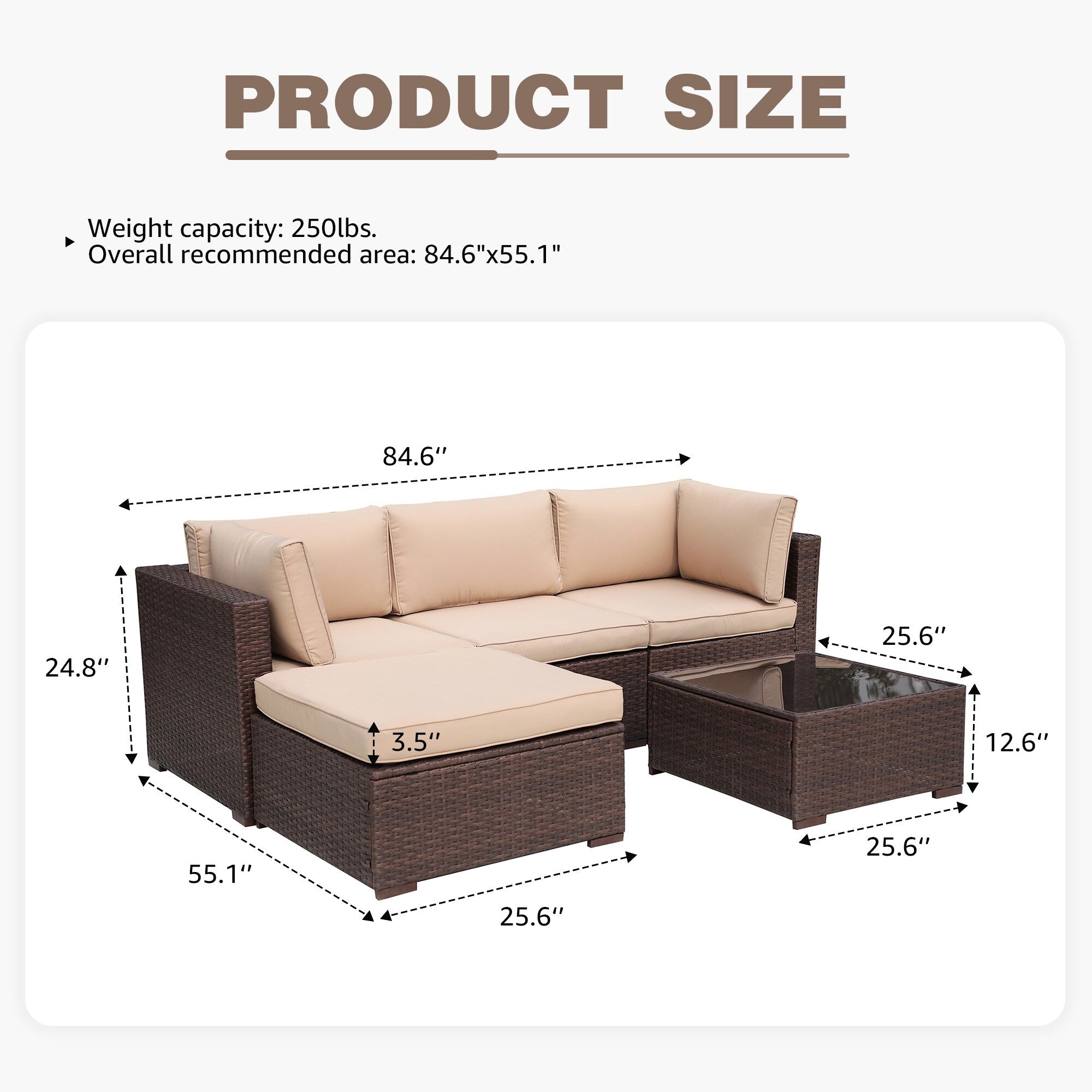 Ensemble de meubles d'extérieur sectionnels 5 pièces Ensemble de canapés de patio en osier