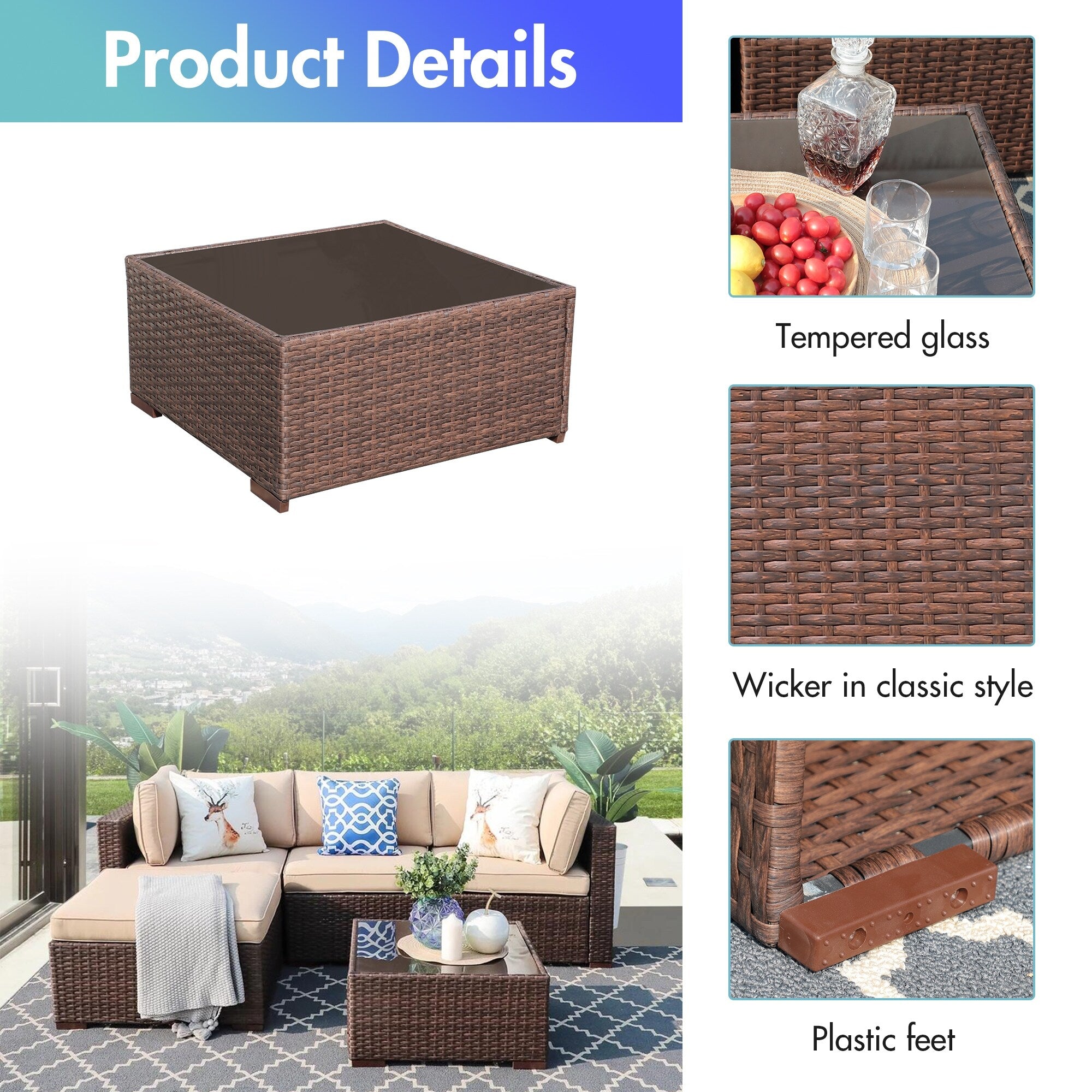 Ensemble de meubles d'extérieur sectionnels 5 pièces Ensemble de canapés de patio en osier