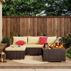 Ensemble de salon d'extérieur 5 pièces, ensemble de conversation pour patio, ensemble de canapé sectionnel en rotin avec table basse