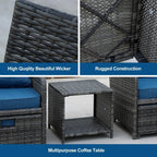 Ensemble de meubles de patio extérieur en osier 5 pièces avec poufs et table basse