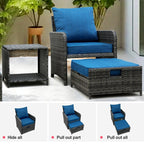 Ensemble de meubles de patio extérieur en osier 5 pièces avec poufs et table basse