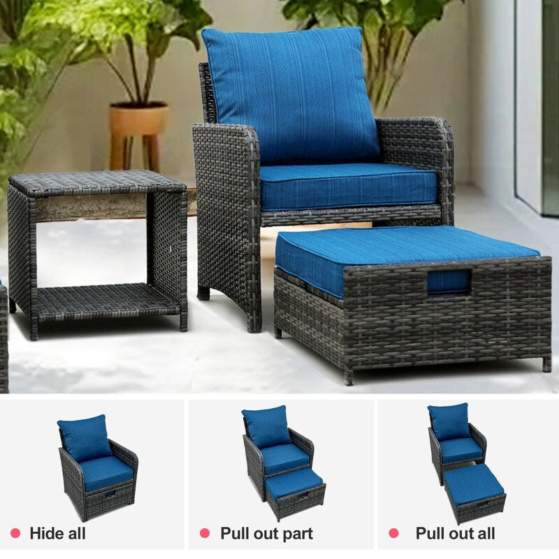 Ensemble de meubles de patio extérieur en osier 5 pièces avec poufs et table basse