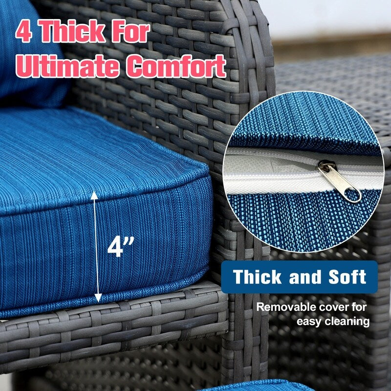 Ensemble de meubles de patio extérieur en osier 5 pièces avec poufs et table basse