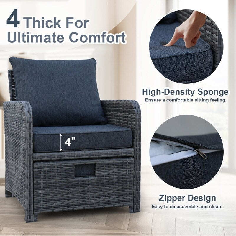 Ensemble de meubles de patio extérieur en osier 5 pièces avec poufs et table basse