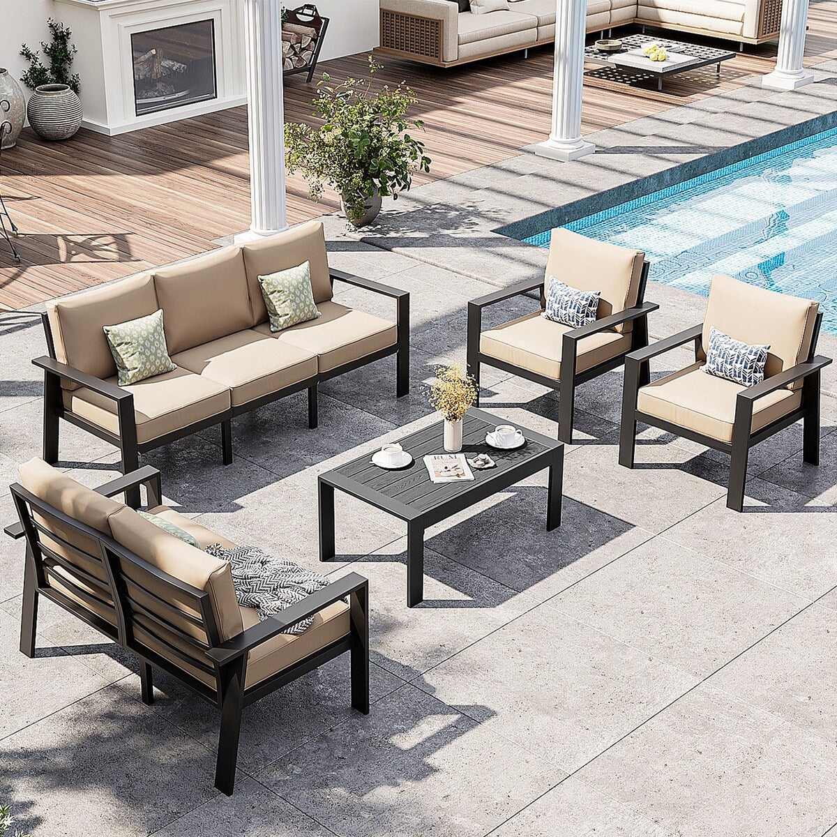 Ensemble de meubles de jardin 5 pièces en aluminium avec housse imperméable