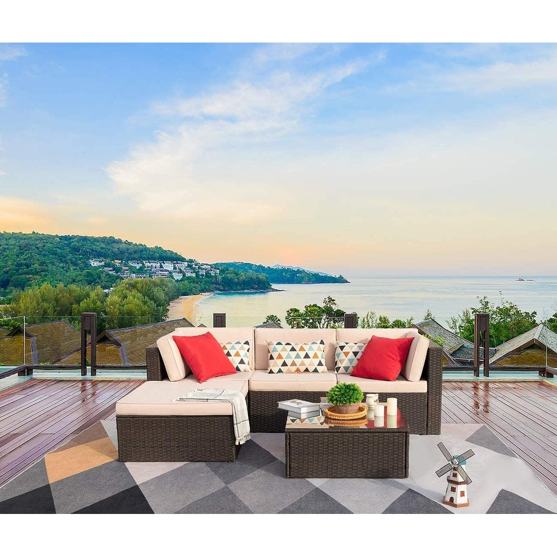 Ensemble de meubles de patio 5 pièces avec canapé sectionnel d'extérieur