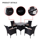 Ensemble de salle à manger d'extérieur en osier 5 pièces avec coussins et table