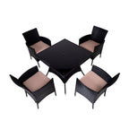 Ensemble de salle à manger d'extérieur en osier 5 pièces avec coussins et table