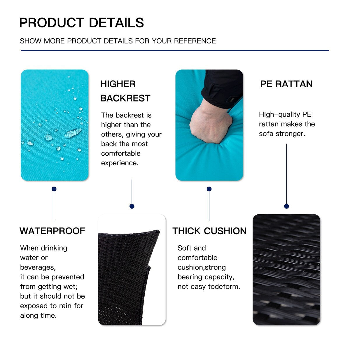 Ensemble de salle à manger d'extérieur en osier 5 pièces avec coussins et table