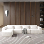 Canapé modulable en velours côtelé 5 places en forme de L avec plusieurs coussins