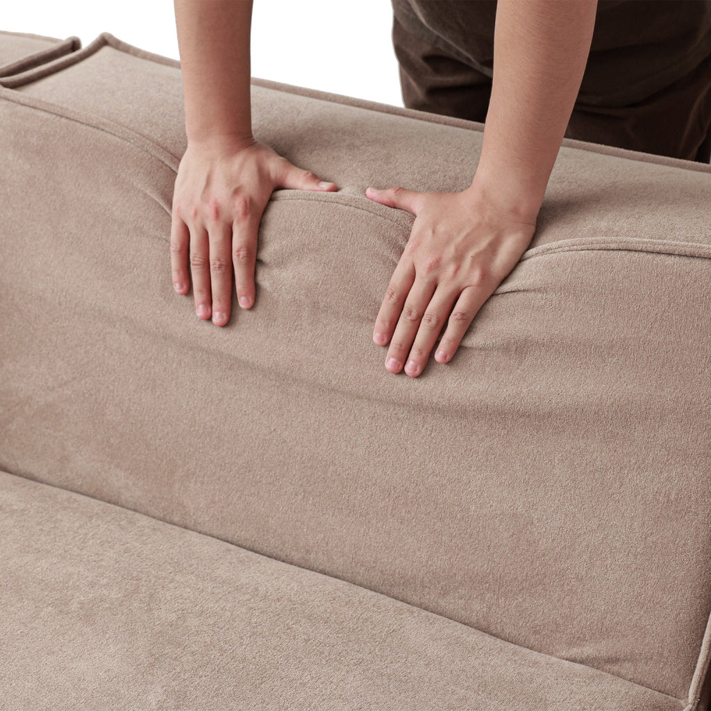 Canapé modulable en velours côtelé 5 places en forme de L avec plusieurs coussins