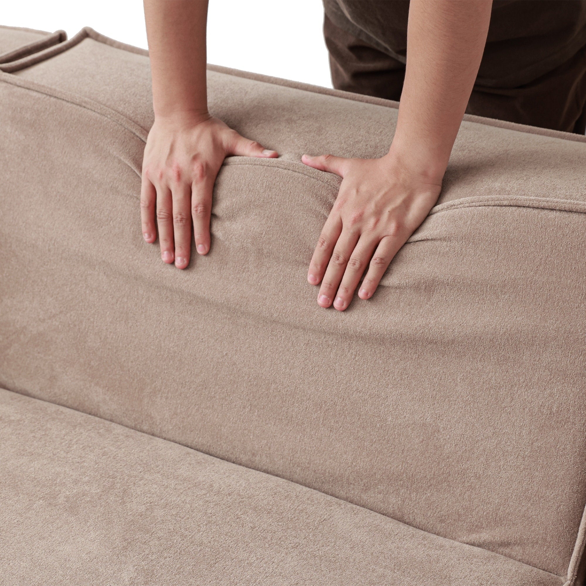 Canapé modulable en velours côtelé 5 places en forme de L avec plusieurs coussins