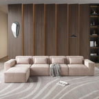 Canapé modulable en velours côtelé 5 places en forme de L avec plusieurs coussins