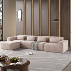 Canapé modulable en velours côtelé 5 places en forme de L avec plusieurs coussins