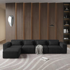 Canapé modulable en velours côtelé 5 places en forme de L avec plusieurs coussins