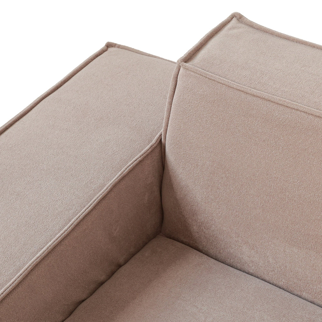 Canapé modulable en velours côtelé 5 places en forme de L avec plusieurs coussins