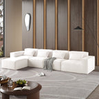 Canapé modulable en velours côtelé 5 places en forme de L avec plusieurs coussins