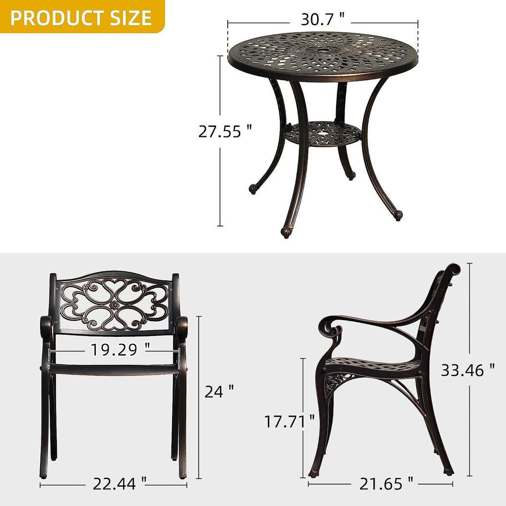 Ensemble de salle à manger de patio en aluminium moulé de 5 pièces avec trou pour parasol