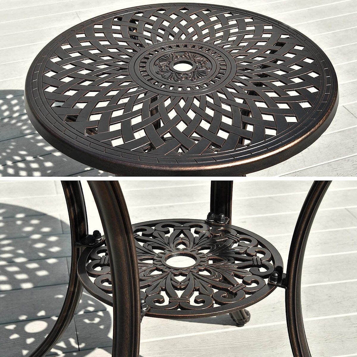 Ensemble de salle à manger de patio en aluminium moulé de 5 pièces avec trou pour parasol