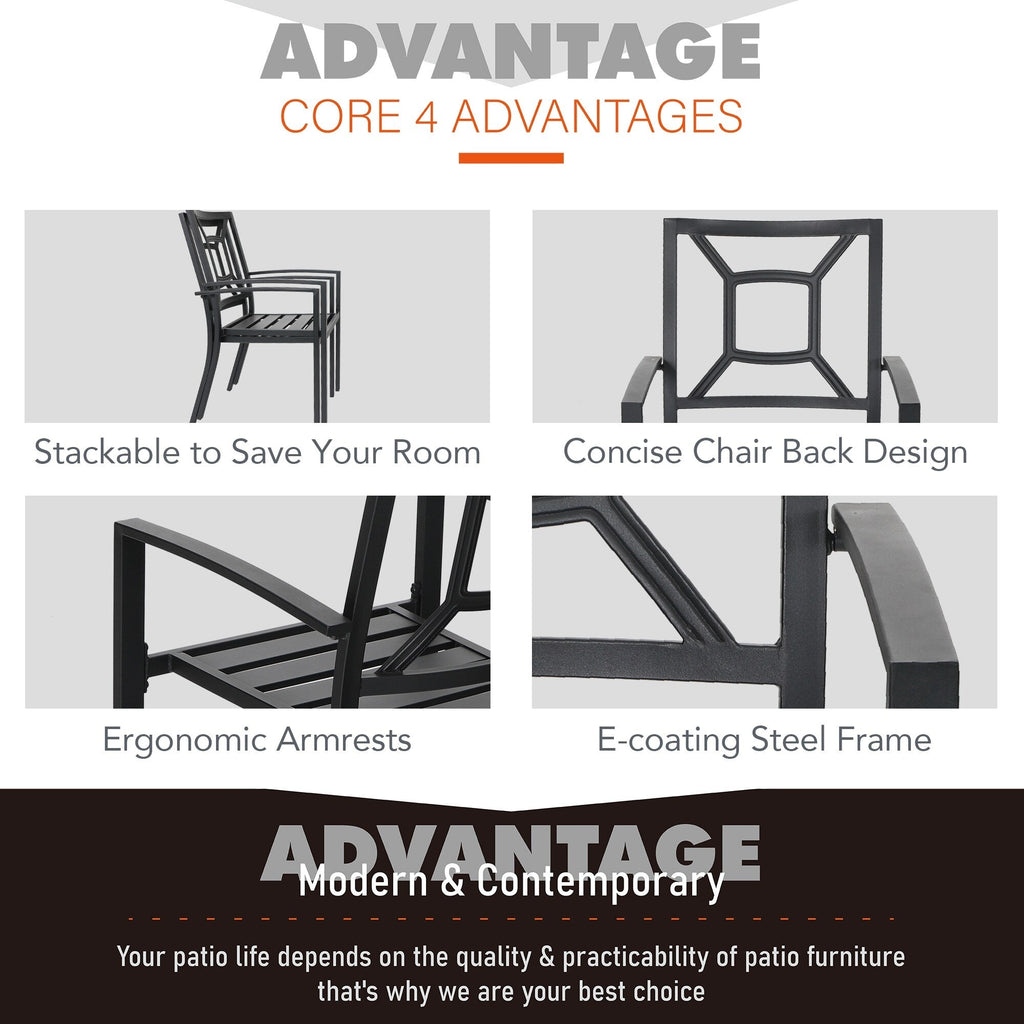 Ensemble de salle à manger d'extérieur 5 pièces avec revêtement électrolytique et chaises empilables