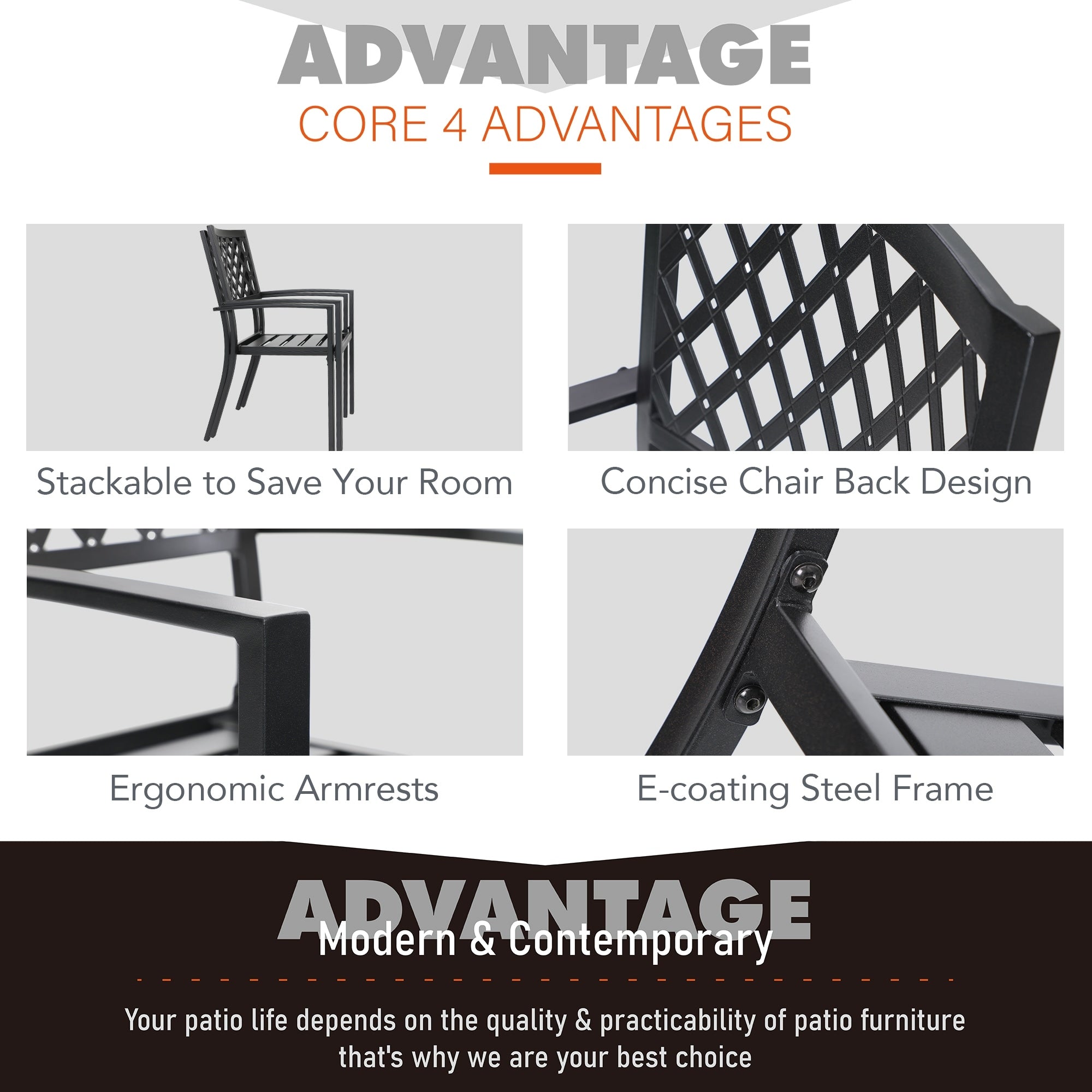 Ensemble de salle à manger d'extérieur 5 pièces avec revêtement électrolytique et chaises empilables