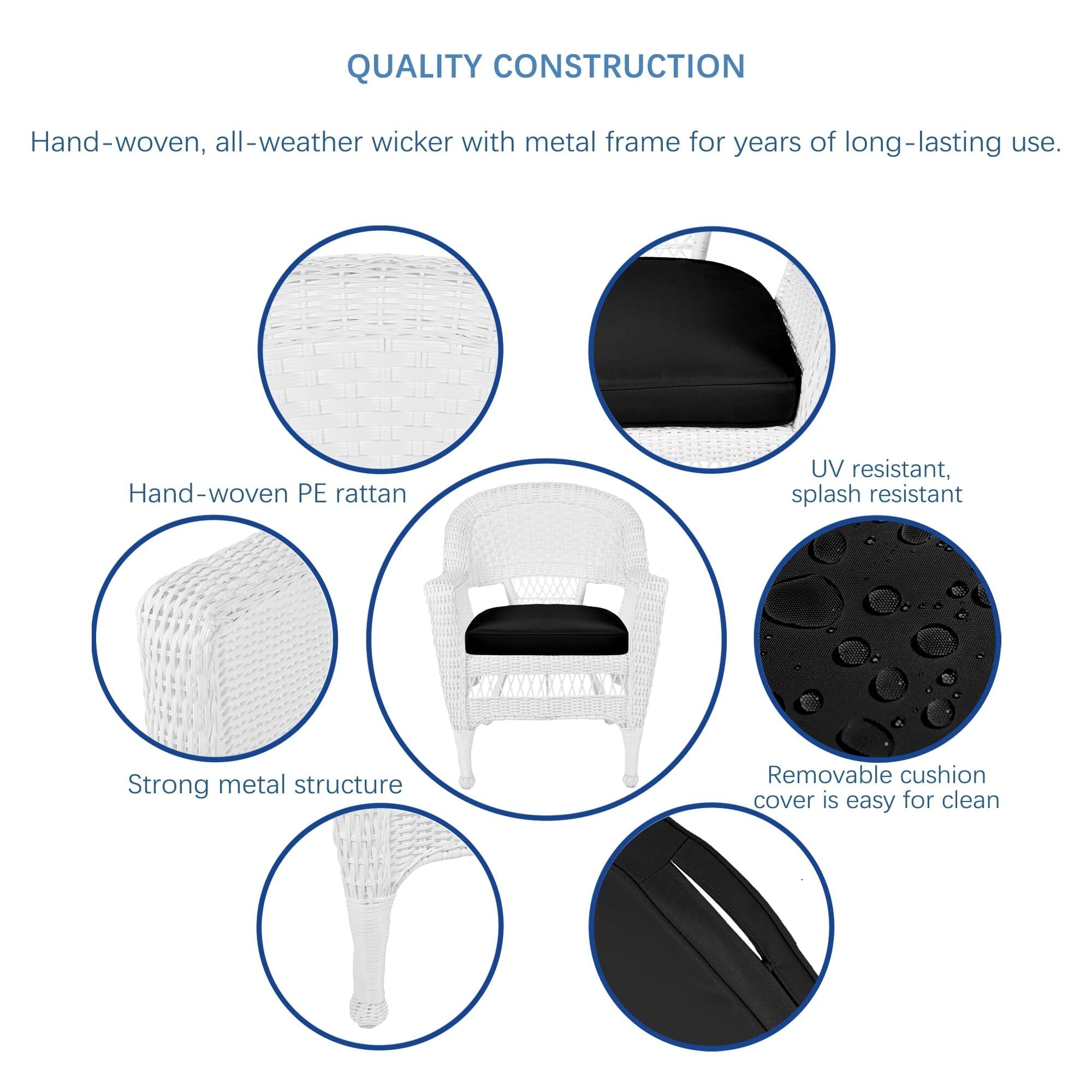 Ensemble de salle à manger en résine tressée blanche 5 pièces