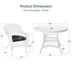 Ensemble de salle à manger en résine tressée blanche 5 pièces