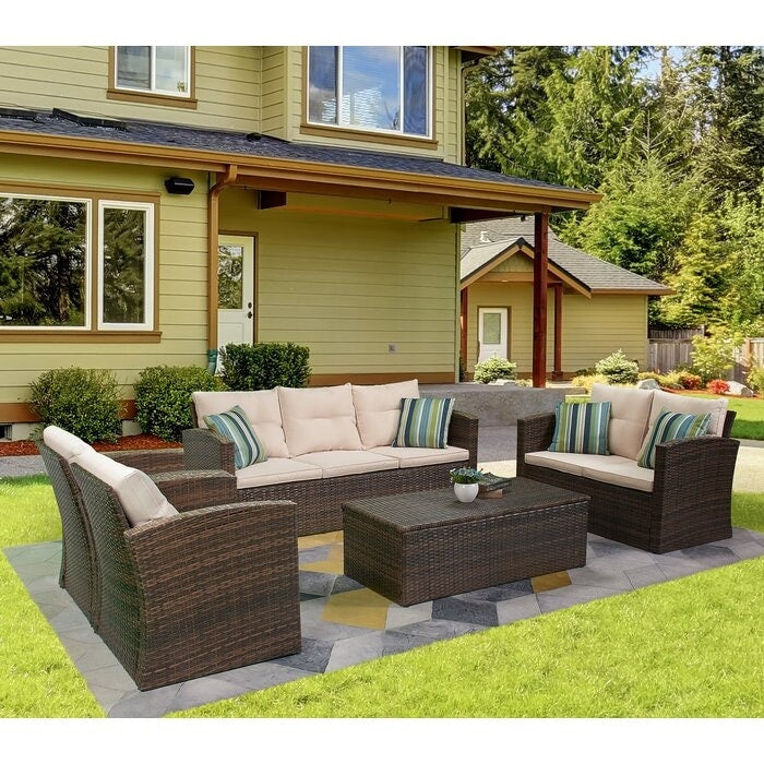 Ensemble de meubles de patio en osier de 5 pièces