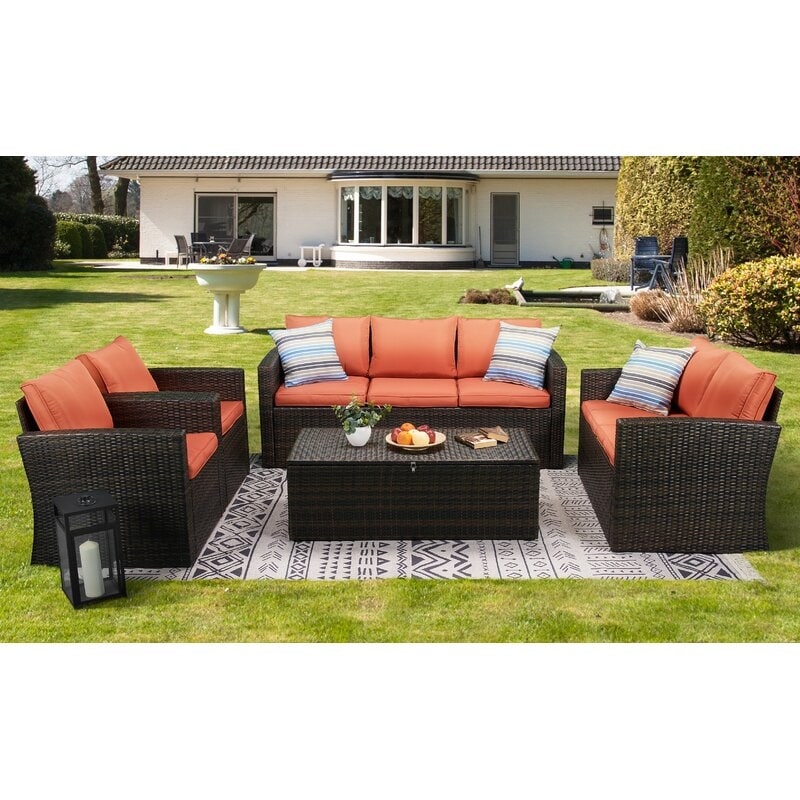 Ensemble de meubles de patio en osier de 5 pièces